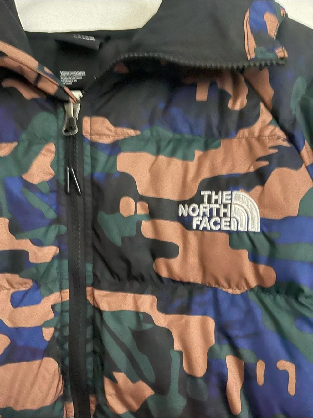 The North Face Camo Puffer Jacket in Brown, Green & Blue